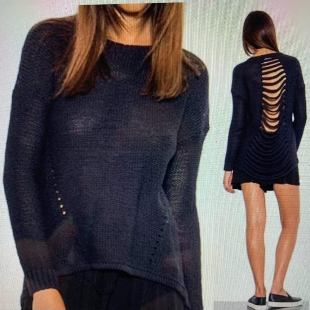 One Grey Day - Black Sweater with Exposed Back Rips